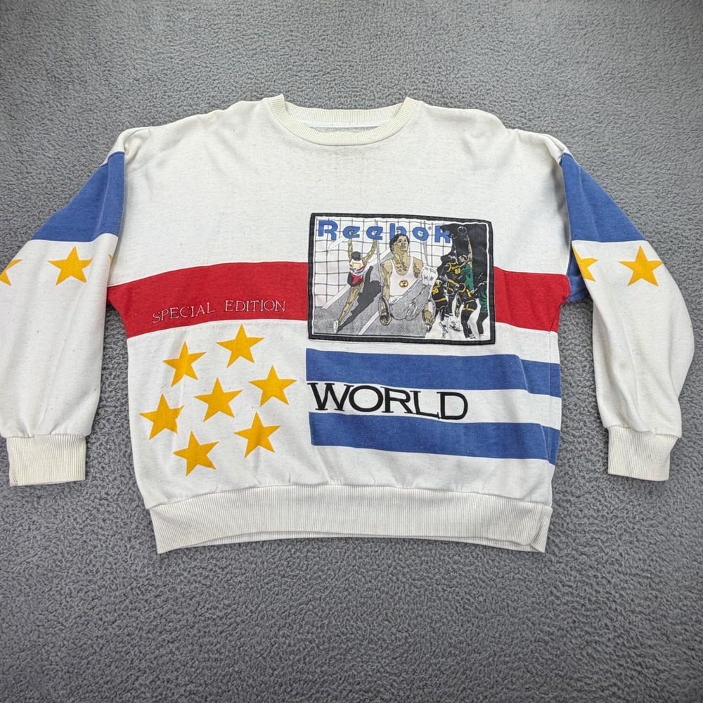 Vintage Reebok Sport Special Edition World Record Sweatshirt White Large 80-90s‎